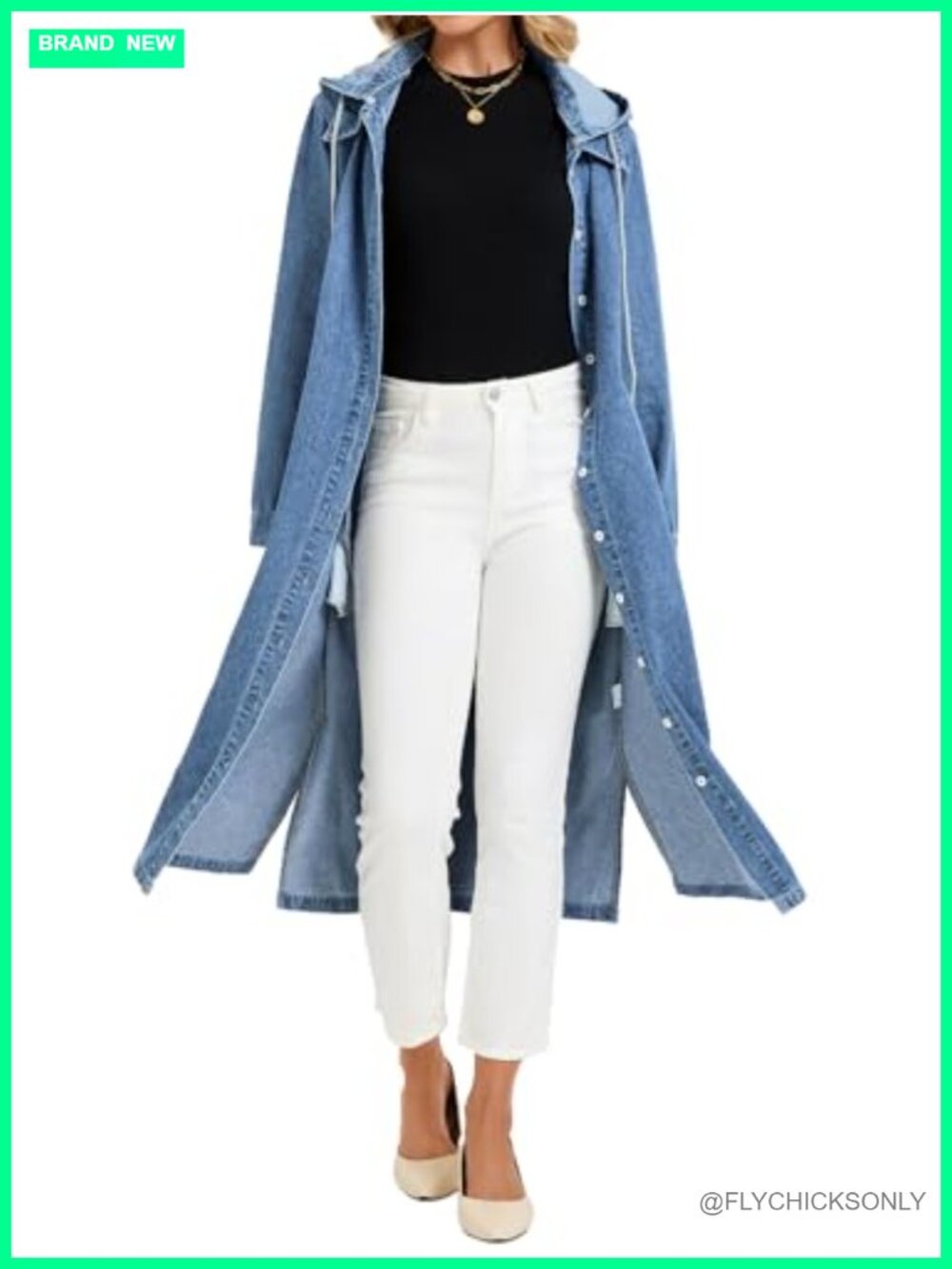 Women's Long Denim Jacket Midi Trench Coat Hooded Oversized Jean Jacket